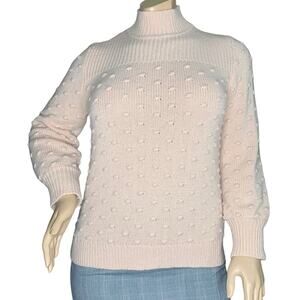 Calvin Klein Sweater Knobs Texture Pale Pink Pullover Size L High Neckli…